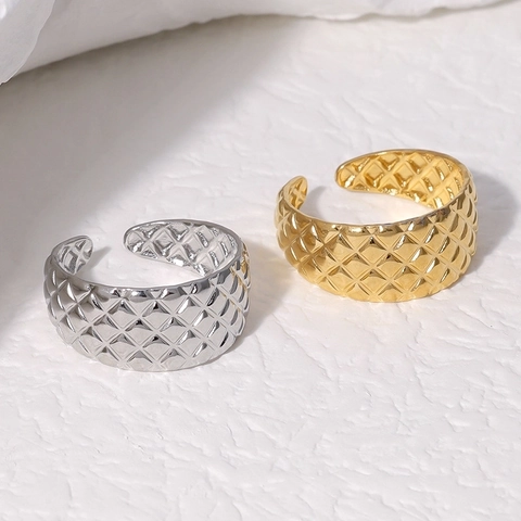 Anello In Acciaio Inossidabile Trapuntato Vintage Fascia Aperta Regolabile Per Donna Gioielli Minimalisti Eleganti