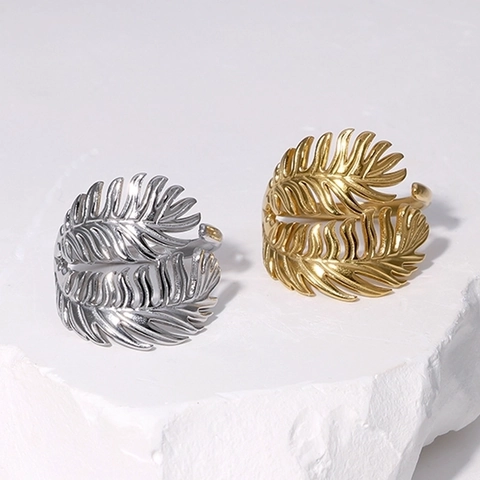 Anello In Acciaio Inossidabile A Forma Di Foglia Regolabile Aperto Gioielli Minimalisti Per Donne