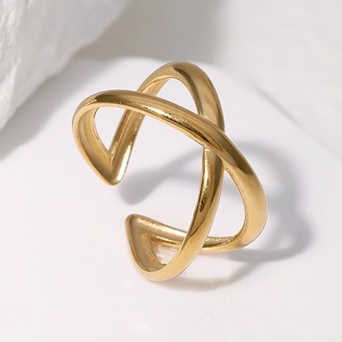 Minimalist X Cross Stainless Steel Ring For Women Adjustable Open Geometric Design Gold Plated Tarnish Resistant Jewelry