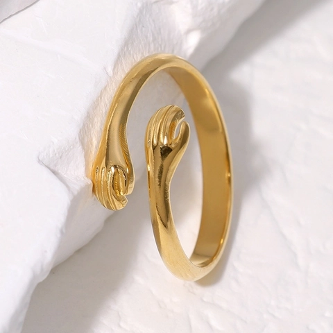 Anello Mani Che Abbracciano Acciaio Inossidabile Regolabile Fascia Aperta Gioielli Minimalisti Creativi Uomo Donna Regalo