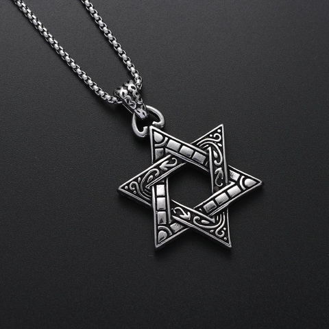 Collier Pendentif Hexagramme Étoile De David Acier Inoxydable Creux Rétro Nœud Celtique Pour Hommes Tendance
