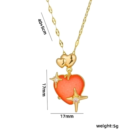 Collana Pendente Cuore Acciaio Inossidabile Placcato Oro Pietra Colorata Stella Catena Clavicola Minimalista Per Donne