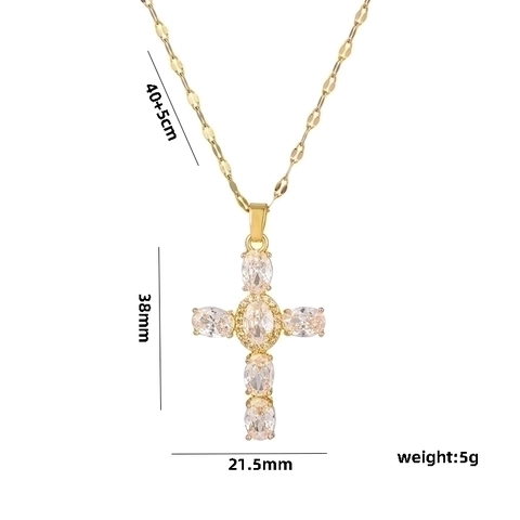 Kreuzanhänger Halskette Edelstahl Kupfer Zirkon Mikro Pave Bunter Edelstein Hip Hop Eleganter Schmuck Für Frauen