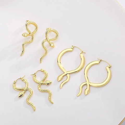 Slangen Oorbellen Roestvrij Staal Verguld Slang Hoepel Stud Sieraden Voor Vrouwen Schubben Textuur Minimalistische Mode