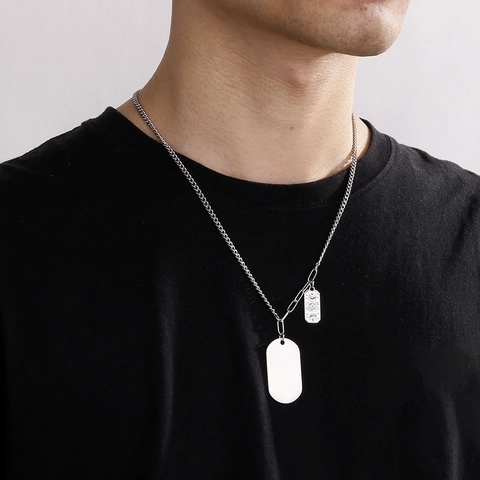 Collar De Doble Colgante De Acero Inoxidable Sol Luna Ojo Grabado Placa Rectangular Cadena Cubana Joyería Hip Hop Retro