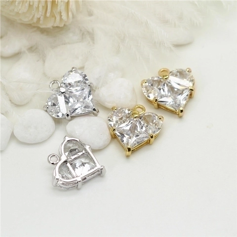 Heart Charms Brass 14K Gold Plated Micro Pave Cubic Zirconia Pendants For DIY Jewelry Making Necklace Bracelet Accessory