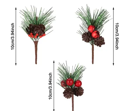 Ramo Di Pino Natalizio Artificiale Con Bacche Rosse E Pigna In Legno Naturale Per Decorazione Festiva Verde