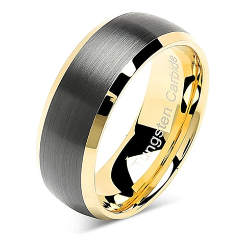 Wolframkarbid Ring Schwarz Gold Dual Ton Gebürstetes Finish Polierte Kante Hochzeitsband Für Männer Modeschmuck