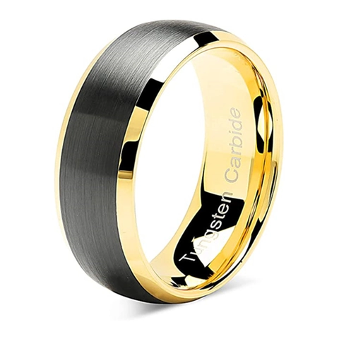 Wolframkarbid Ring Schwarz Gold Dual Ton Gebürstetes Finish Polierte Kante Hochzeitsband Für Männer Modeschmuck