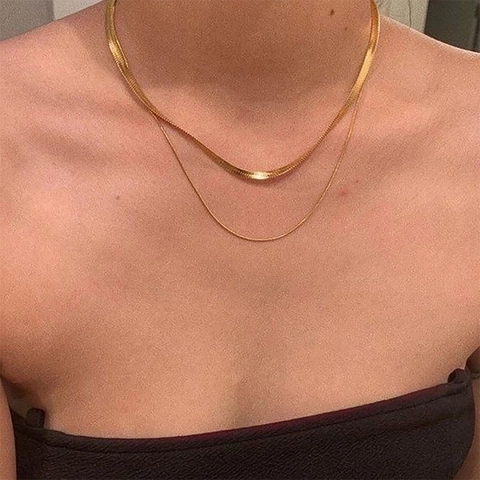 Collier Chaîne Serpent Multi Couches Acier Inoxydable Ras Du Cou Chevrons Bijoux Pour Femmes Chic Or Argent