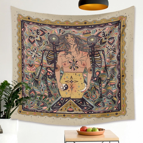 Arazzo Bohemien Da Parete Poliestere Mistico Scheletro Arte Floreale Per Camera Da Letto Soggiorno Decorazione Estetica