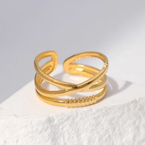 Stainless Steel Multilayer Cross Open Adjustable Fashion Ring For Women Geometric Line Non-fading Minimalist Jewelry