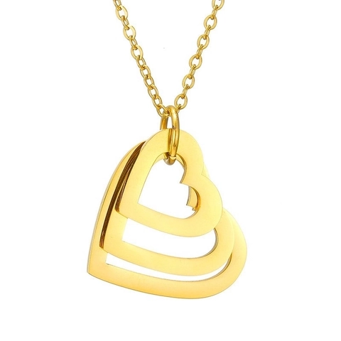 Hollow Heart Pendant Necklace Stainless Steel Interlocked Love Shape Sweet Elegant Style Fashion Jewelry Gift For Women