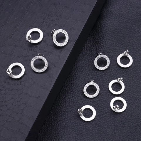 Stainless Steel Round Hoop Earrings Cubic Zirconia Pave Minimalist Geometric Fashion Jewelry For Women