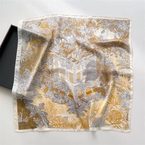 Quadratisches Halstuch Damen Tropischer Dschungel Print Satin Textur Leichtes Halstuch Kopftuch Mode Elegant Accessoires