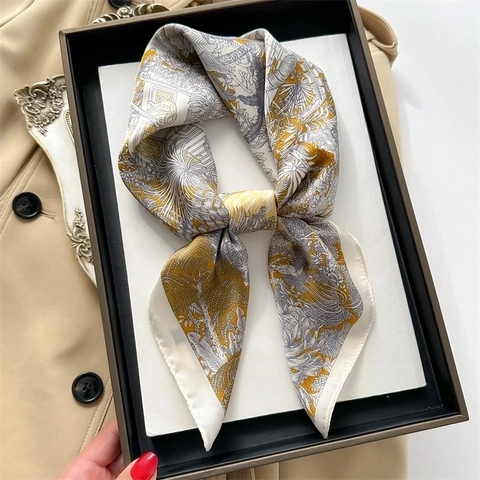 Quadratisches Halstuch Damen Tropischer Dschungel Print Satin Textur Leichtes Halstuch Kopftuch Mode Elegant Accessoires