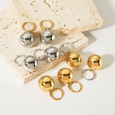 Minimalistische Edelstahl Hohlkugel Ohrhänger 18K Vergoldet Geometrisch Spiegelglanz Mode Schmuck Ohrringe Für Damen
