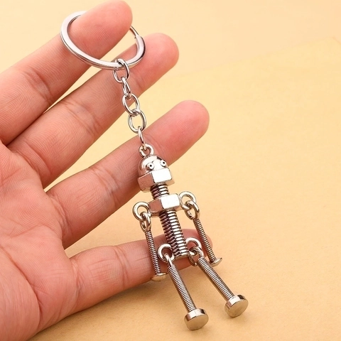 Porte-clés Robot en Alliage de Zinc Vintage Créatif Articulations Mobiles Vis Homme Métal Style Industriel Pendentif Cadeau
