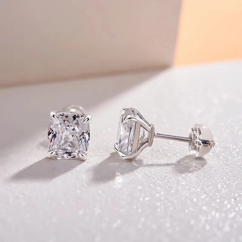 Pendientes De Cobre Con Circonita Cuadrada Corte Cojín Geométrico Simple Joyería Brillante De Moda