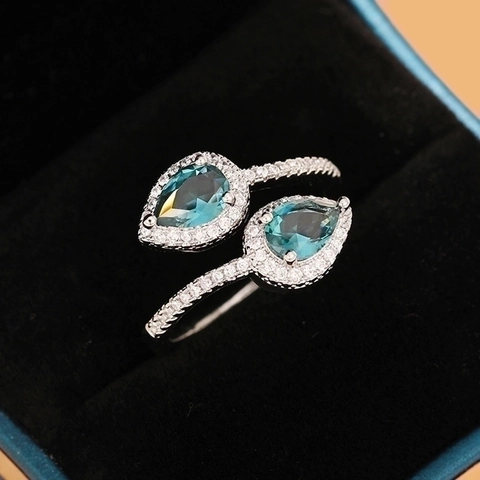 Verstellbarer Kupferring Mit Doppelter Tropfenform Zirkonia Weißgold Vergoldet Eleganter Bypass Schmuck Für Damen