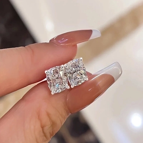 Pendientes De Cobre Con Circonita Cuadrada Corte Cojín Geométrico Simple Joyería Brillante De Moda