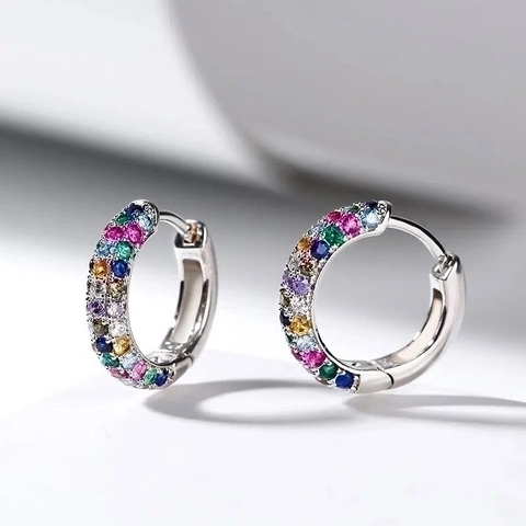 Regenbogen Bunte Zirkonia Huggie Hoop Ohrringe Kupfer Pave Kleine Minimalistische Mode Schmuck Für Frauen