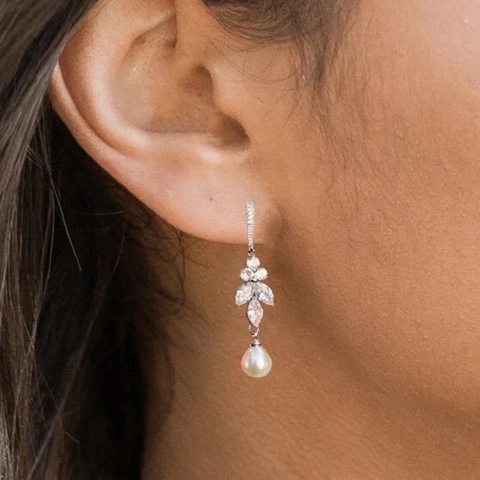Orecchini Pendenti Di Lusso Per Donna Rame Con Zircone Marquise E Perla Artificial Sintetica A Goccia D'acqua Gioielli Da Sposa