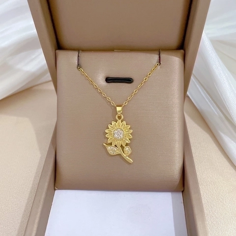 Sunflower Pendant Necklace Titanium Steel Chain Copper Micro Inlaid Zircon Dainty Elegant Jewelry For Women