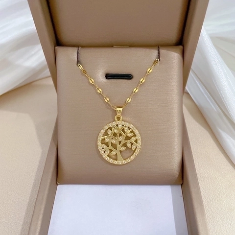 Collana Con Ciondolo Albero Della Vita Con Catena In Acciaio Inossidabile E Zircone In Rame Gioielli Eleganti Da Donna
