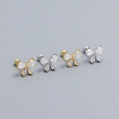 Orecchini A Lobo Fiocco Con Perno In Argento Sterling 925 Zircone Incastonato Chiusura A Vite Gioielli Stile Dolce Per Donna