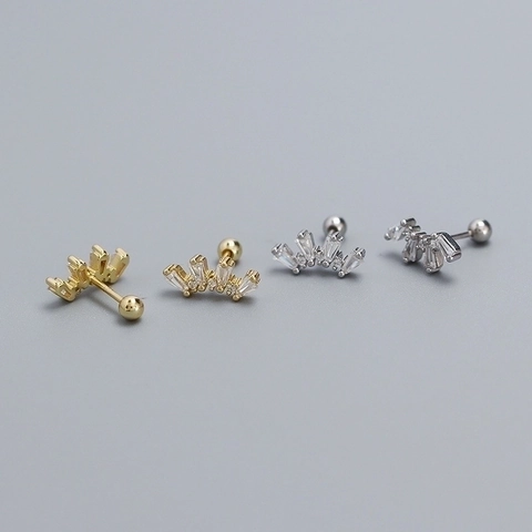 Pendientes Botón Abanico Plata De Ley 925 Circonita Cúbica Joyería Piercing Mujer Cierre De Rosca