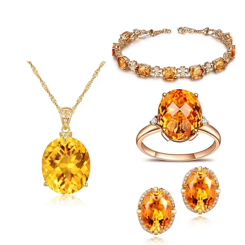 Eleganti Gioielli in Rame con Strass Gialli Ovali per Donna Collana Orecchino Bracciale Anello Accessori di Moda di Lusso Regalo di Nozze Festa