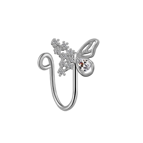 Stainless Steel Nose Clip Non-Piercing Butterfly Heart Saturn Spider Rhinestone Artificial Pearl Elegant Body Jewelry For Women