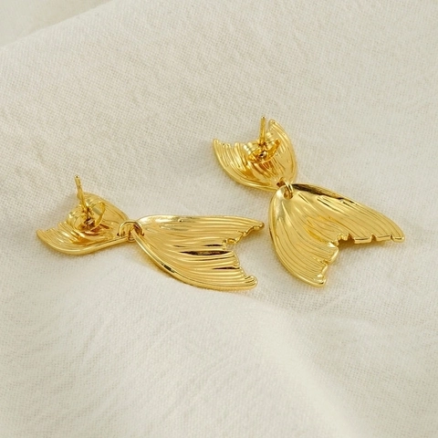 Fishtail Dangle Earrings 18K Gold Plated Stainless Steel Mermaid Tail Retro Elegant Jewelry For Women