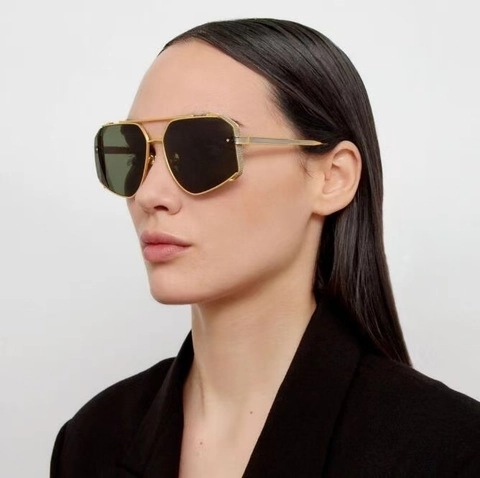 Retro Polygonal Sonnenbrille Metall Doppelsteg UV400 Schutz Luxus Mode Brillen Für Reisen