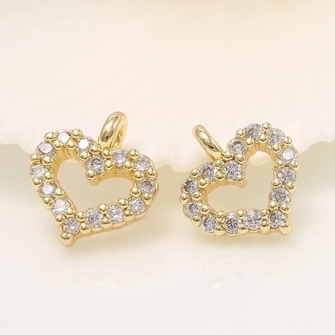 Heart Shaped Pendant Charms 14K Gold Plated Brass With Cubic Zirconia For DIY Jewelry Making Findings High Quality Shiny