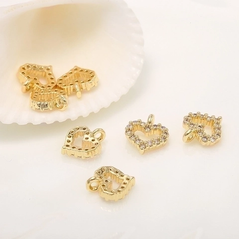 Heart Shaped Pendant Charms 14K Gold Plated Brass With Cubic Zirconia For DIY Jewelry Making Findings High Quality Shiny