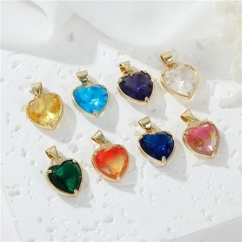 Colgante Forma Corazón Latón Chapado Oro 14K Circonita Colorido DIY Creación Joyas Collar Pendientes Dulce Elegante Charms