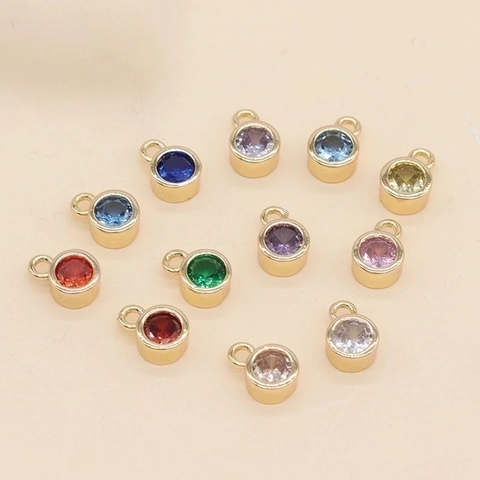 Pendentifs Ronds En Zircone Cubique En Laiton Plaqué Or 14K Charmes Colorés Pour Accessoires De Bijoux DIY