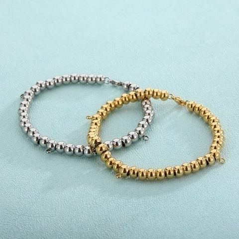 Stainless Steel Round Bead Bracelet Polished Ball Chain Jewelry DIY Charm Connector Minimalist Punk For Men Women