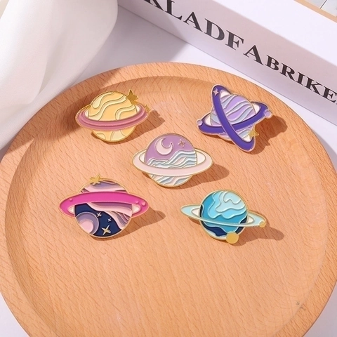 Cartoon Space Planet Series Alloy Enamel Brooch Pin Japanese Ins Style Universe Saturn Brooch Jewelry Accessory For Women
