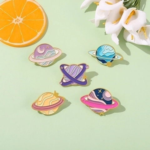 Cartoon Space Planet Series Alloy Enamel Brooch Pin Japanese Ins Style Universe Saturn Brooch Jewelry Accessory For Women