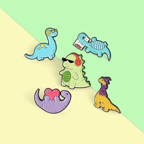 Mignon Dinosaure de Dessin Animé Alliage Émail Épinglette Broche Animal Badge Bijoux Pour Décoration de Sac À Dos Style Hip Hop Amusant Accessoires