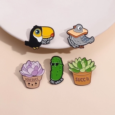 Creative Cartoon Enamel Brooch Set Funny Pigeon Toucan Succulent Pickle Egg Lapel Pins Alloy Painted Badge For Clothing Bags
