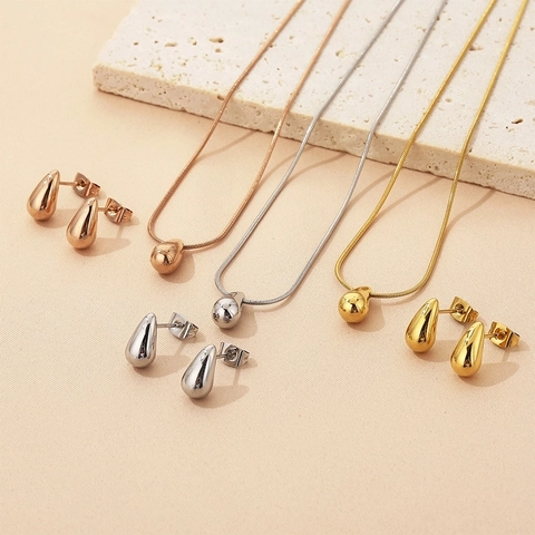 Traan Sieraden Ketting Oorbellen Armband Roestvrij Staal Waterdruppel Chunky Geometrisch Minimalistische Accessoires Voor Dames