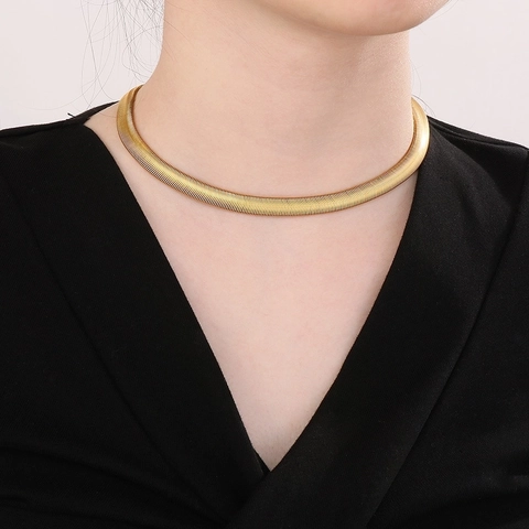 Stainless Steel Flat Snake Chain Necklace Minimalist Herringbone Link Hip Hop Punk Style For Men Women Adjustable Polished