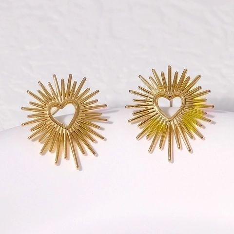 Orecchini A Lobo In Acciaio Inossidabile A Cuore Con Linee Radiali A Raggiera Gioielli Di Moda Geometrici Per Donna