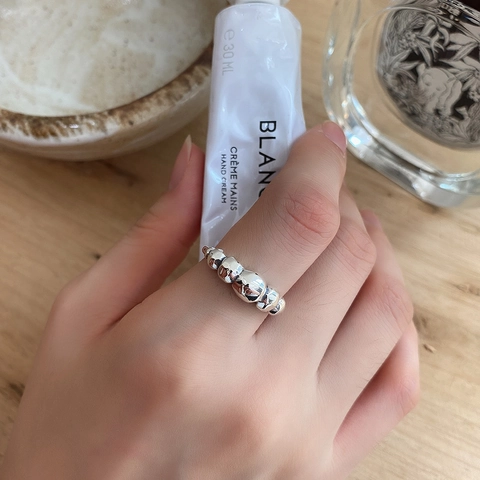 Vintage Ring Aus 925 Sterling Silber Minimalistische Multi Bubble Perlen Verstellbares Offenes Band Modeschmuck Für Damen