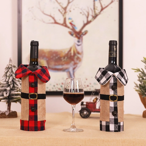 Copribottiglia Di Vino Natalizio Plaid Sacco Stile Vestiti Decorazione Tavola Festa Nordica Ornamento