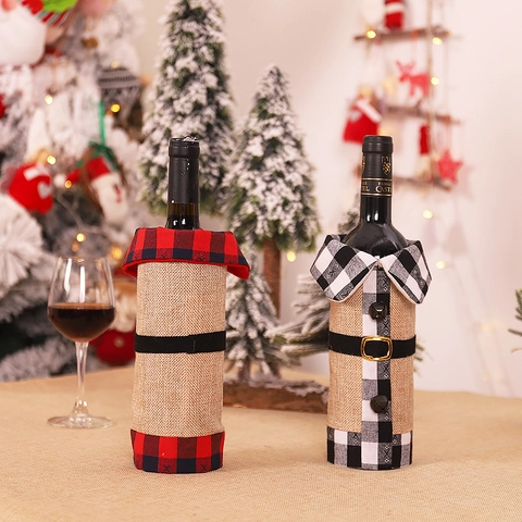 Copribottiglia Di Vino Natalizio Plaid Sacco Stile Vestiti Decorazione Tavola Festa Nordica Ornamento